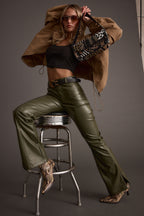 Ryland Olive Vegan Leather Flare Pants