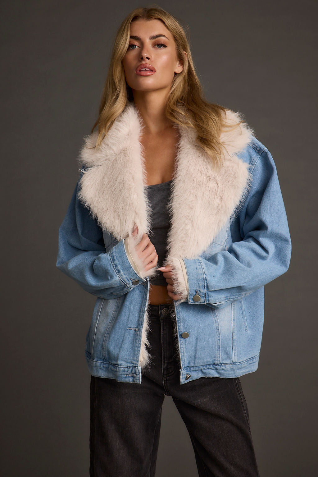 Rylee Denim Jacket with Faux Fur Trim
