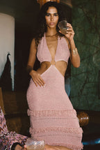 Rosado Rose Gold Lurex Midi Dress