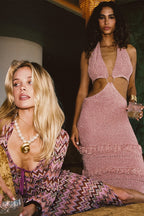 Rosado Rose Gold Lurex Midi Dress