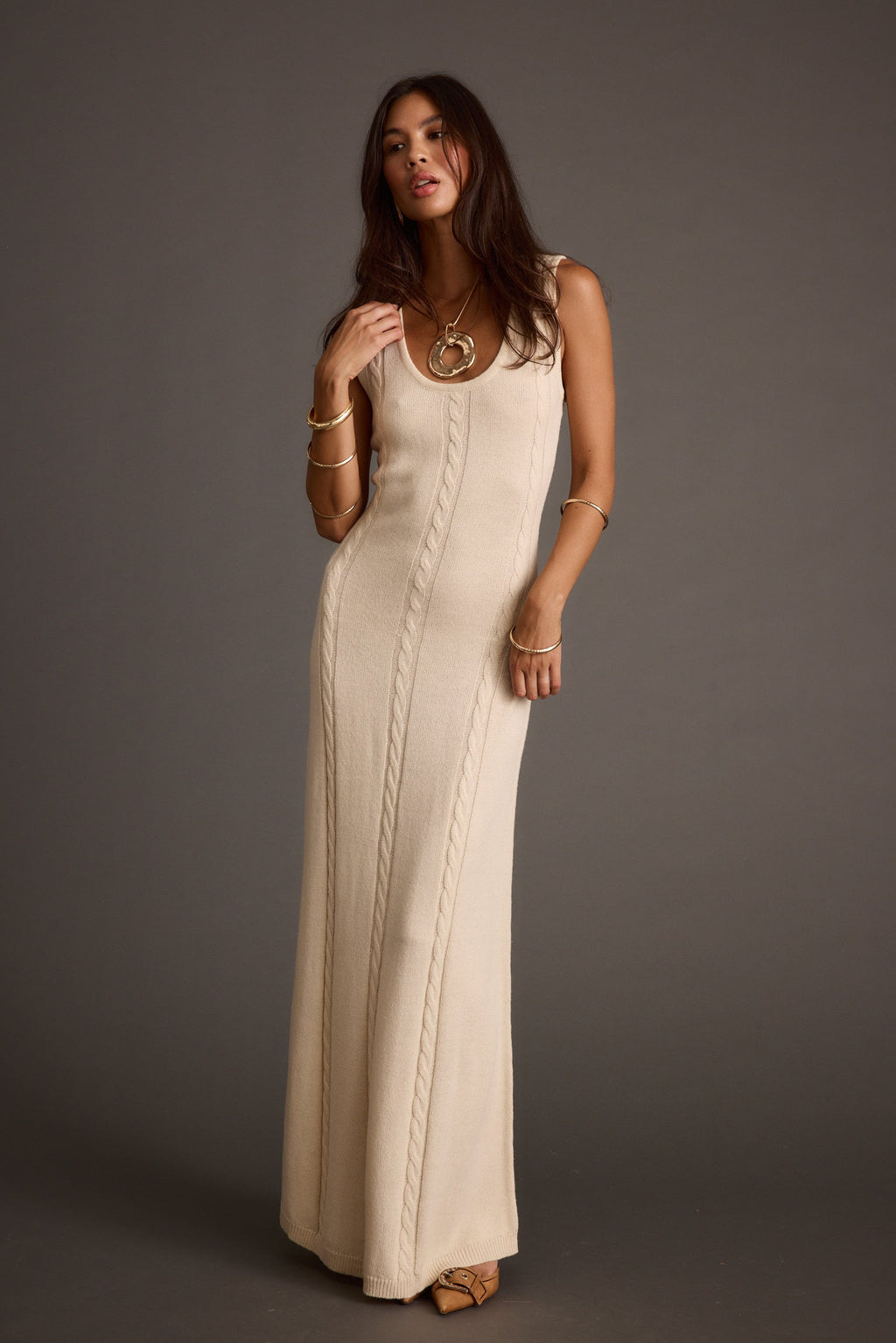 Rowan Cream Cable Knit Maxi Dress