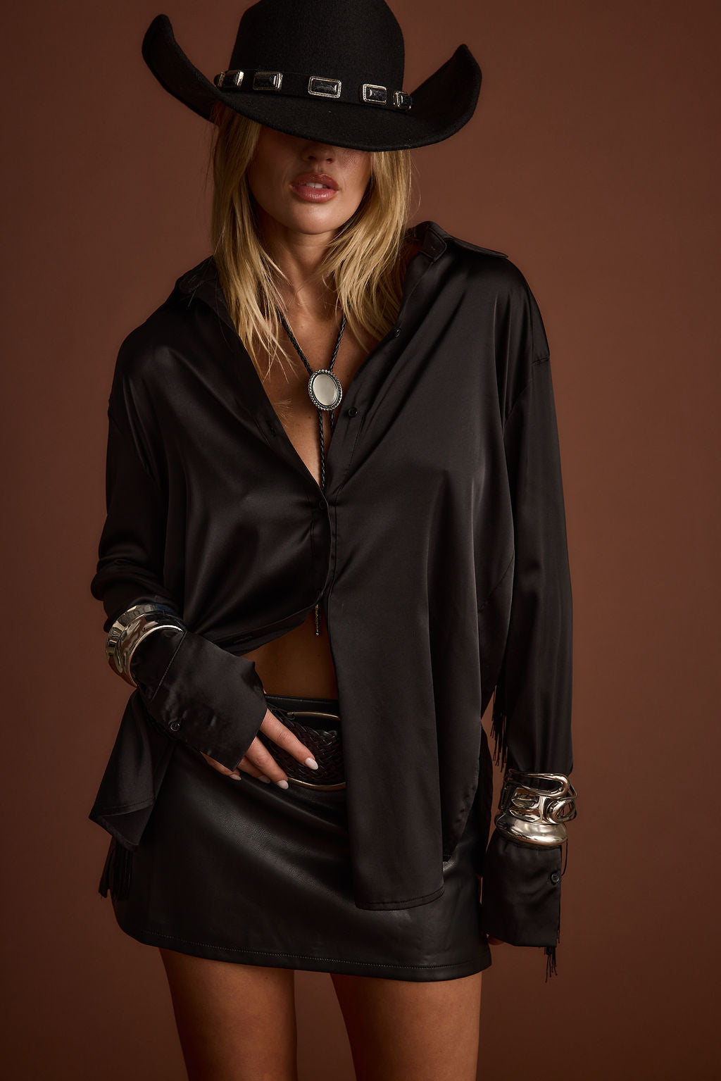 Santana Black Fringe Button Up Top