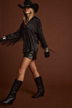 Santana Black Fringe Button Up Top