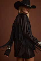 Santana Black Fringe Button Up Top