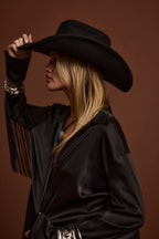 Santana Black Fringe Button Up Top