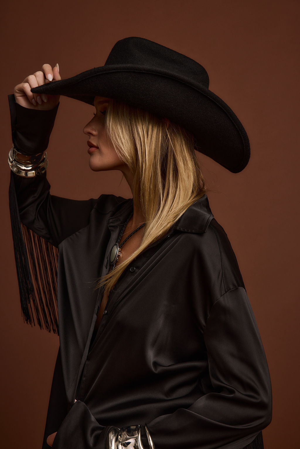 Santana Black Fringe Button Up Top