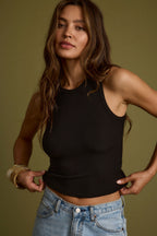 Sarrah Black Ribbed Tank