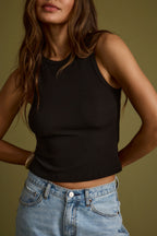 Sarrah Black Ribbed Tank