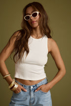 Sarrah White Ribbed Tank