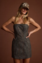 Smokeshow Embroidered Vegan Leather Strapless Mini Dress