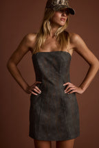 Smokeshow Embroidered Vegan Leather Strapless Mini Dress