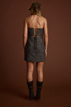 Smokeshow Embroidered Vegan Leather Strapless Mini Dress