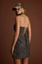 Smokeshow Embroidered Vegan Leather Strapless Mini Dress