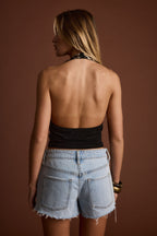 Solstice Gold Floral Embellished Mesh Crop Top