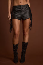 Steele Black Vegan Leather Fringe Shorts