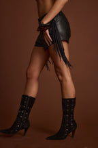 Steele Black Vegan Leather Fringe Shorts