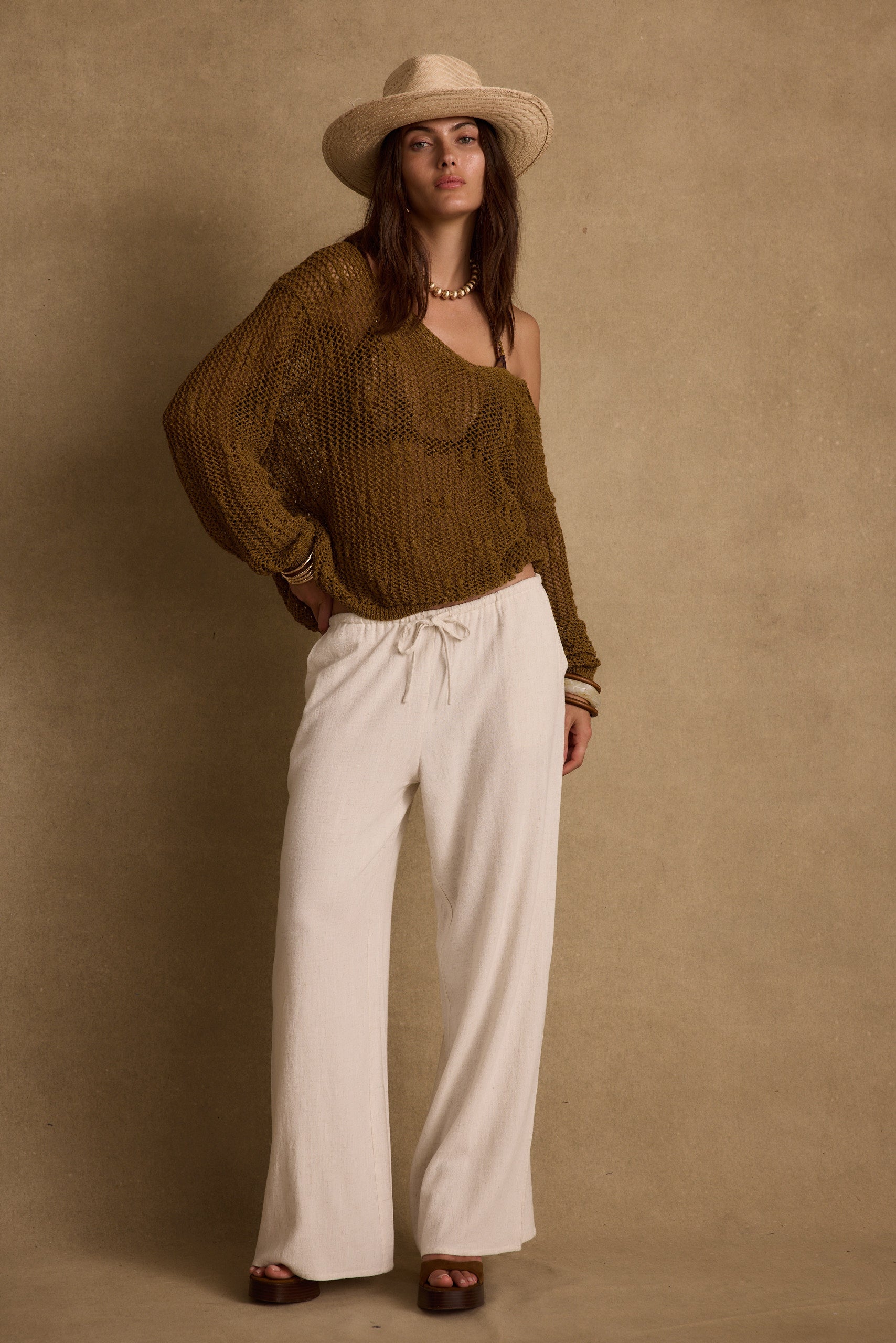 Sunfade Olive Crochet Sweater