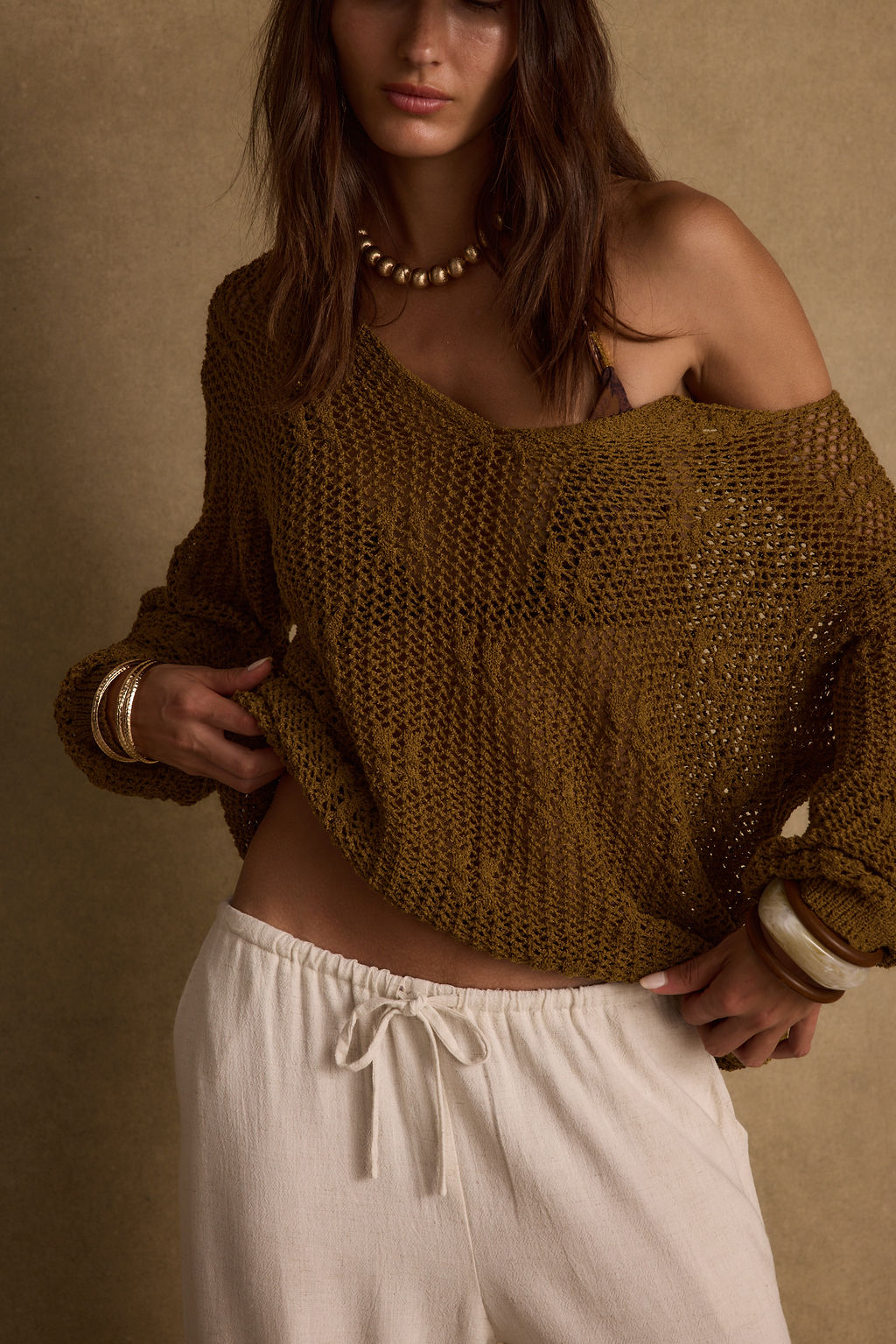 Sunfade Olive Crochet Sweater