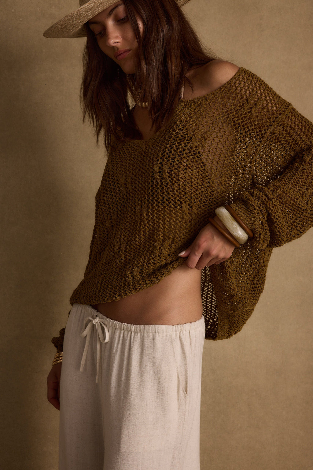 Sunfade Olive Crochet Sweater