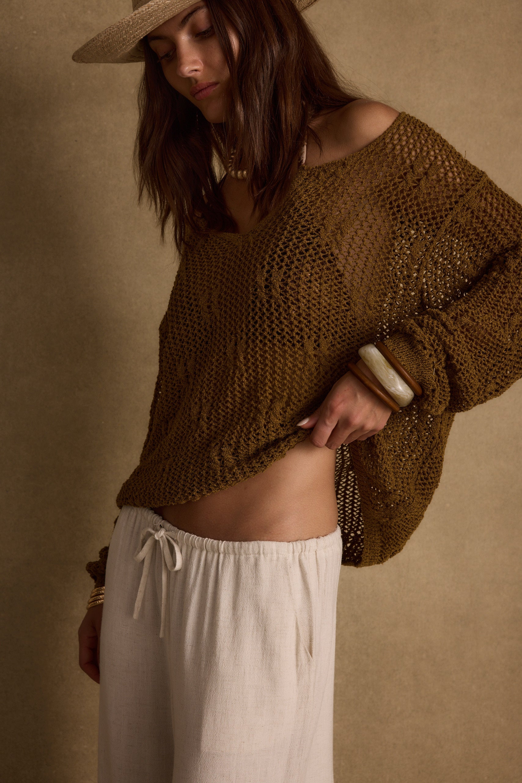 Sunfade Olive Crochet Sweater