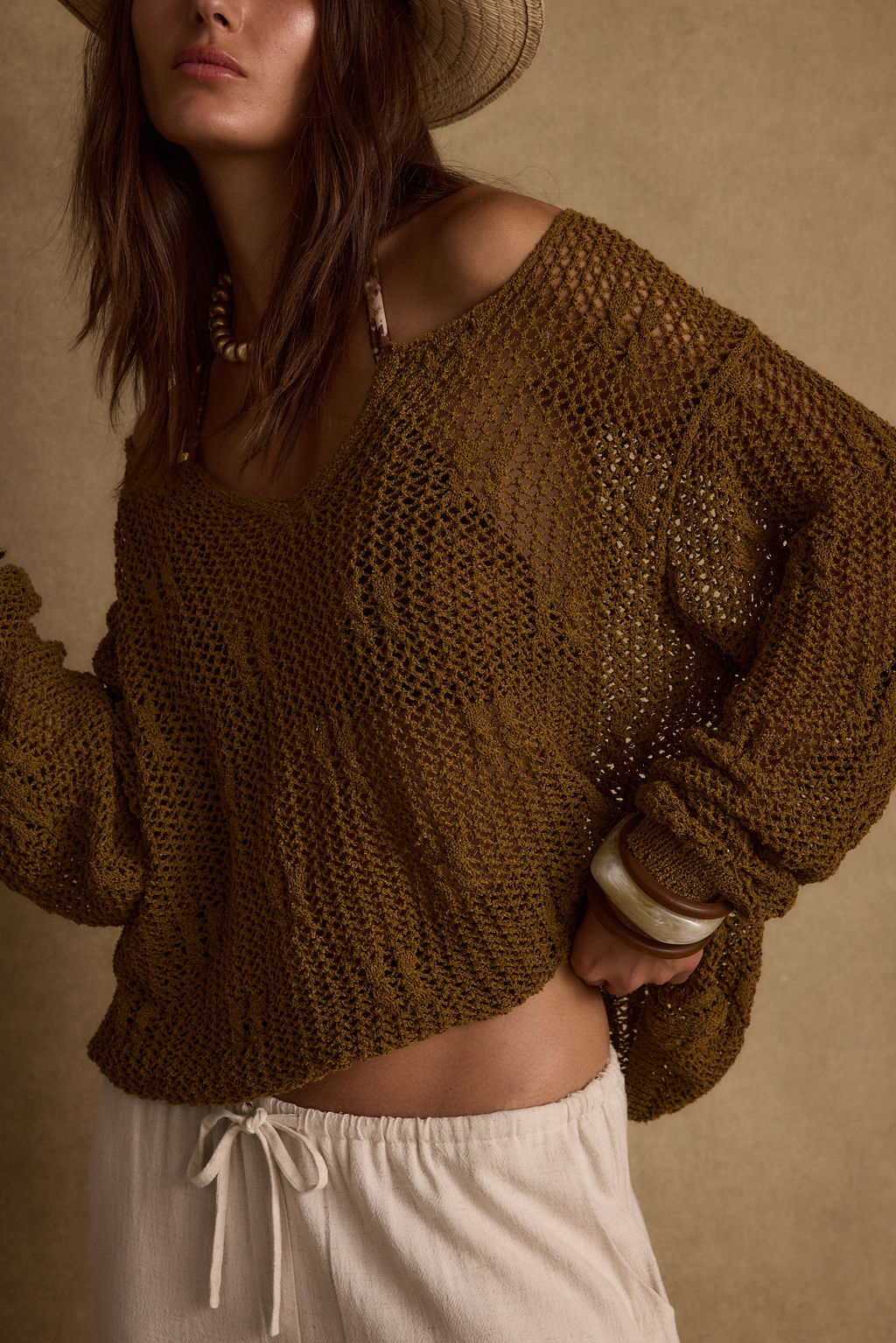Sunfade Olive Crochet Sweater