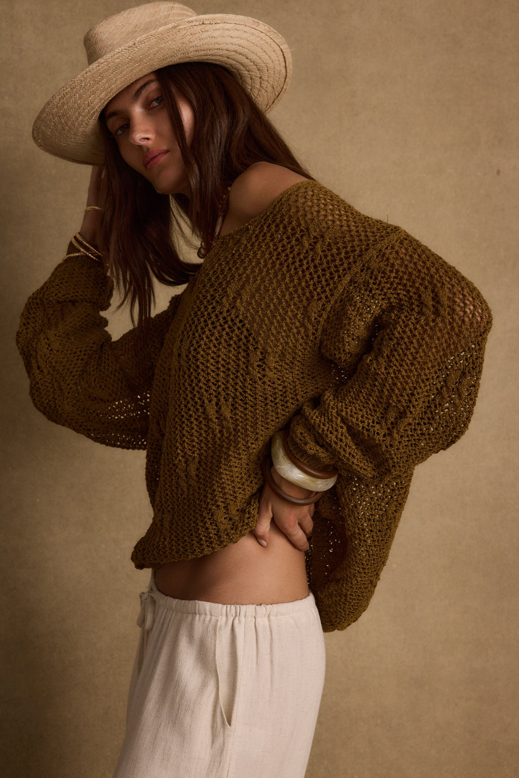 Sunfade Olive Crochet Sweater