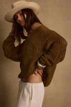 Sunfade Olive Crochet Sweater