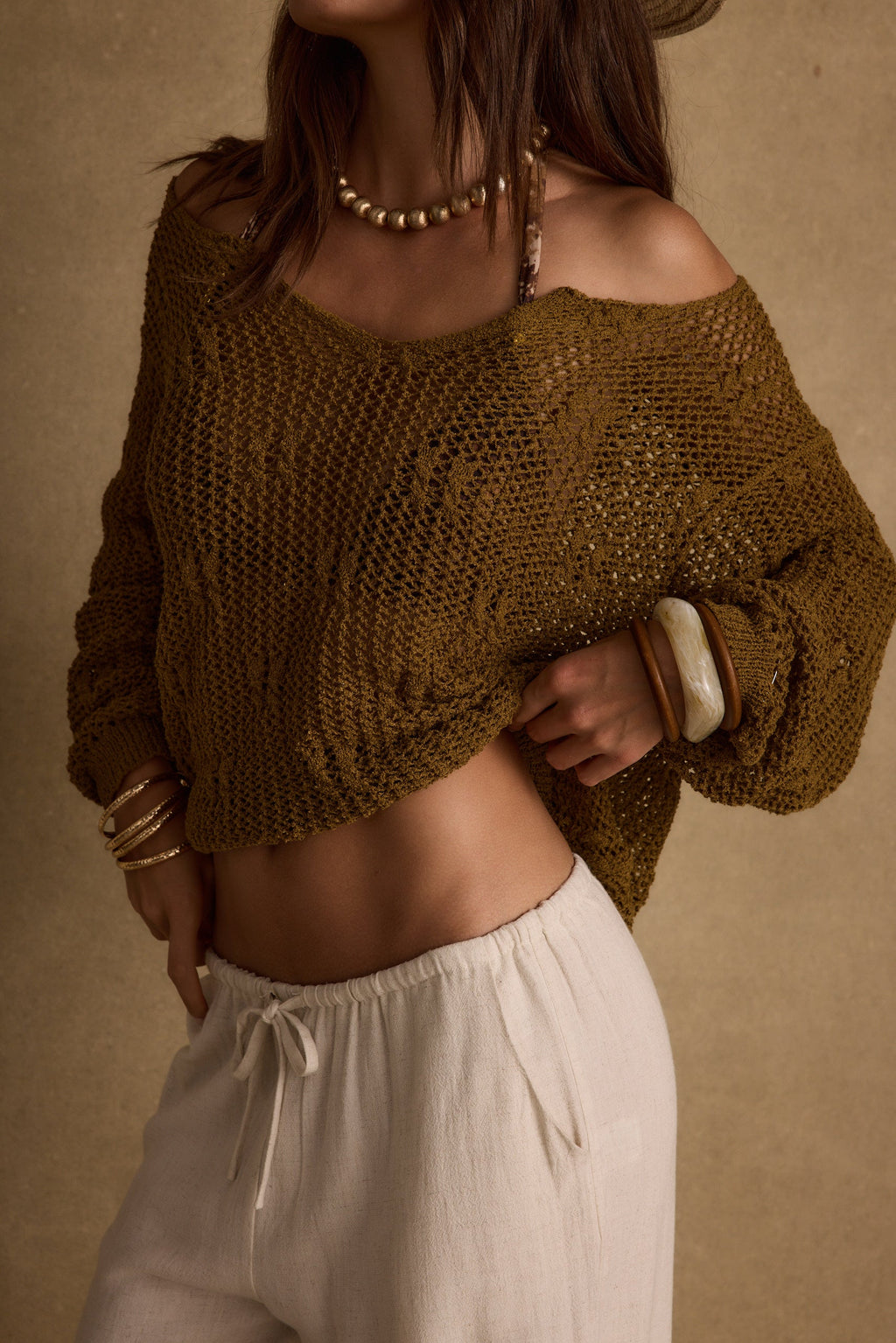 Sunfade Olive Crochet Sweater