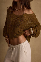 Sunfade Olive Crochet Sweater