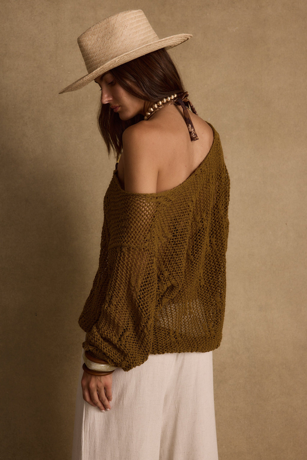 Sunfade Olive Crochet Sweater