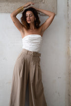 Savina Ivory Strapless Ruched Satin Top