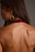 Selena Mulberry Sequin Halter Top