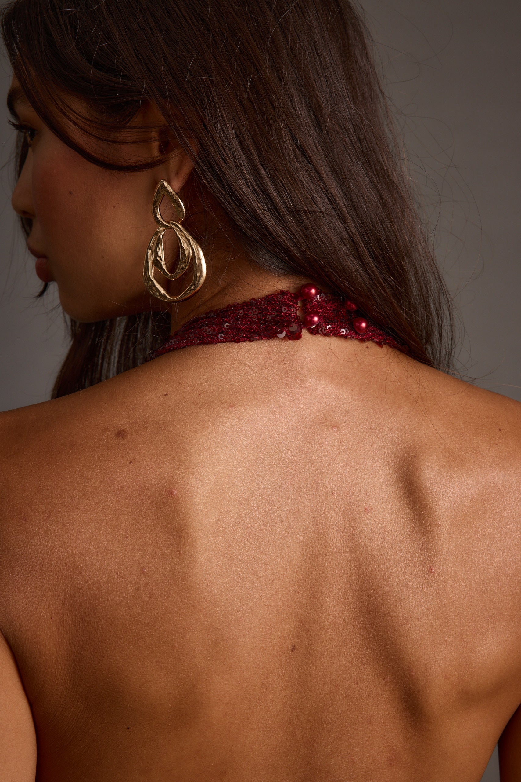 Selena Mulberry Sequin Halter Top