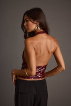 Selena Mulberry Sequin Halter Top