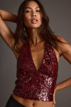 Selena Mulberry Sequin Halter Top