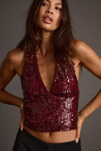 Selena Mulberry Sequin Halter Top