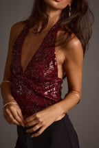 Selena Mulberry Sequin Halter Top