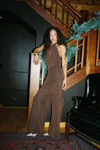 Stellan Espresso Halter Jumpsuit