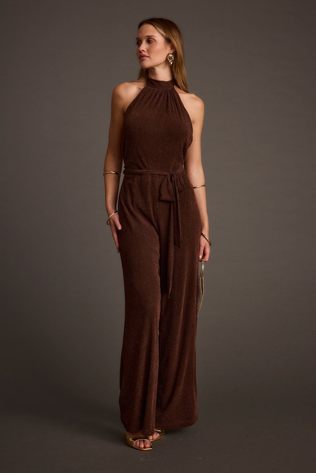 Stellan Espresso Halter Jumpsuit