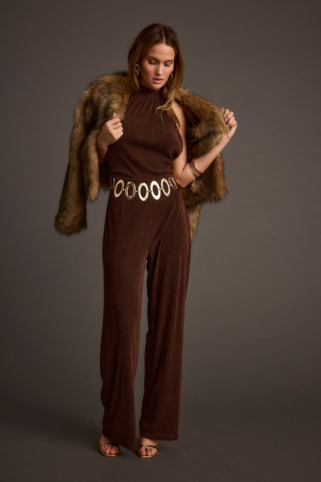 Stellan Espresso Halter Jumpsuit