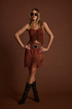 Tamsin Terracotta Jacquard Fringe Mini Skirt