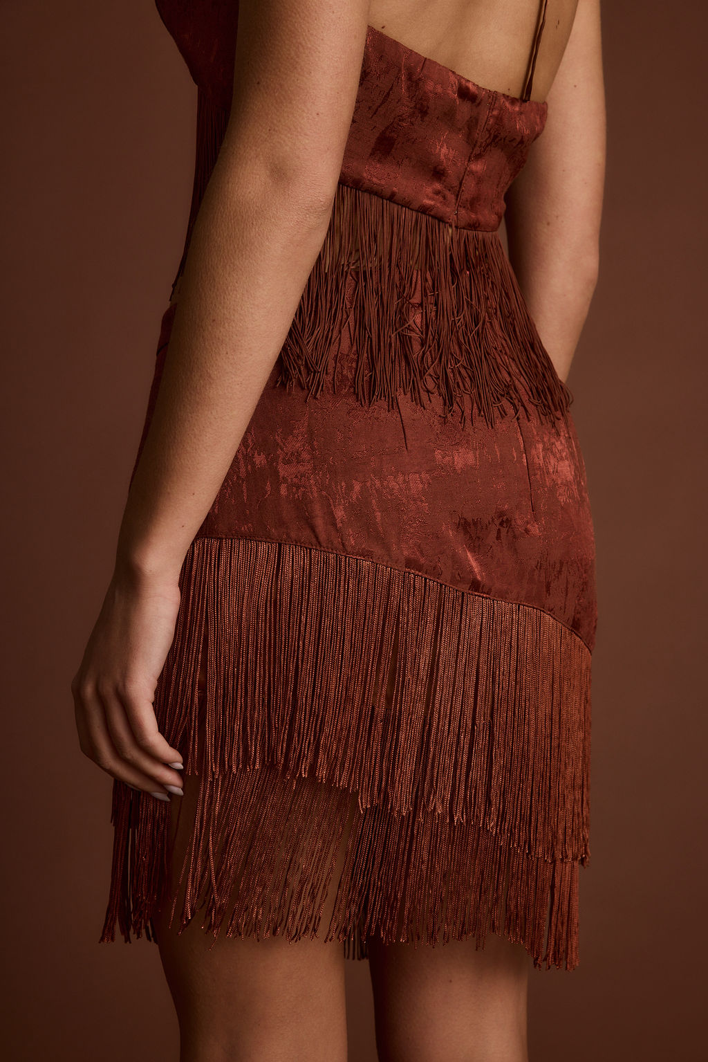 Tamsin Terracotta Jacquard Fringe Mini Skirt