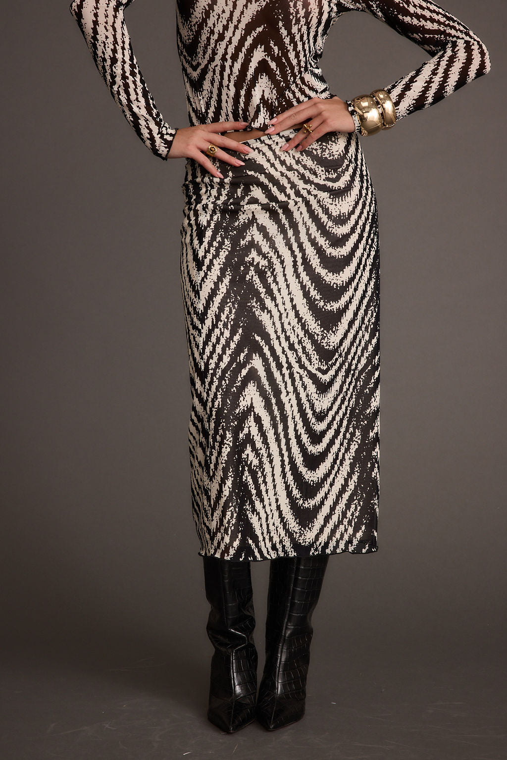 Taryn Zebra Mesh Midi Skirt