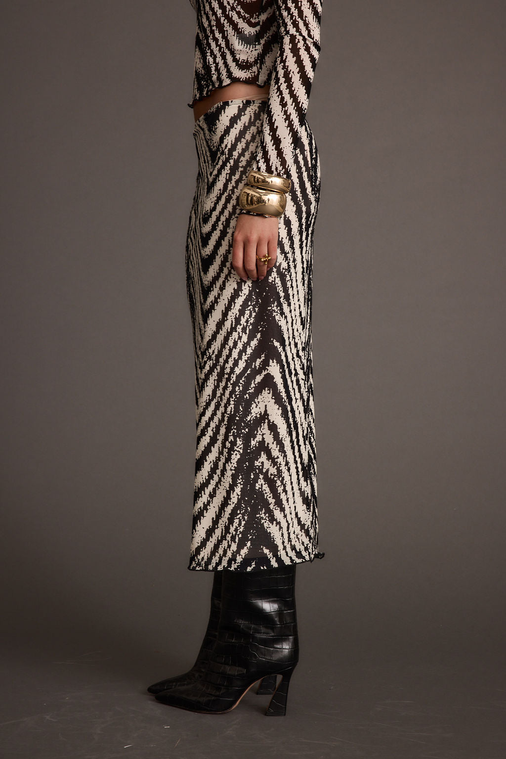 Taryn Zebra Mesh Midi Skirt