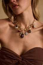 Tidal Gold and Stone Charm Necklace