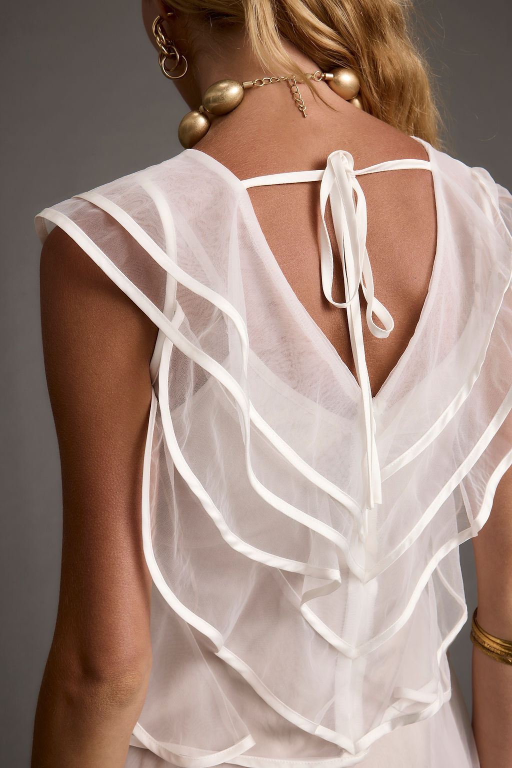 Tilly White Tulle Ruffle Mini Dress