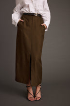 Tory Mocha Twill Midi Skirt