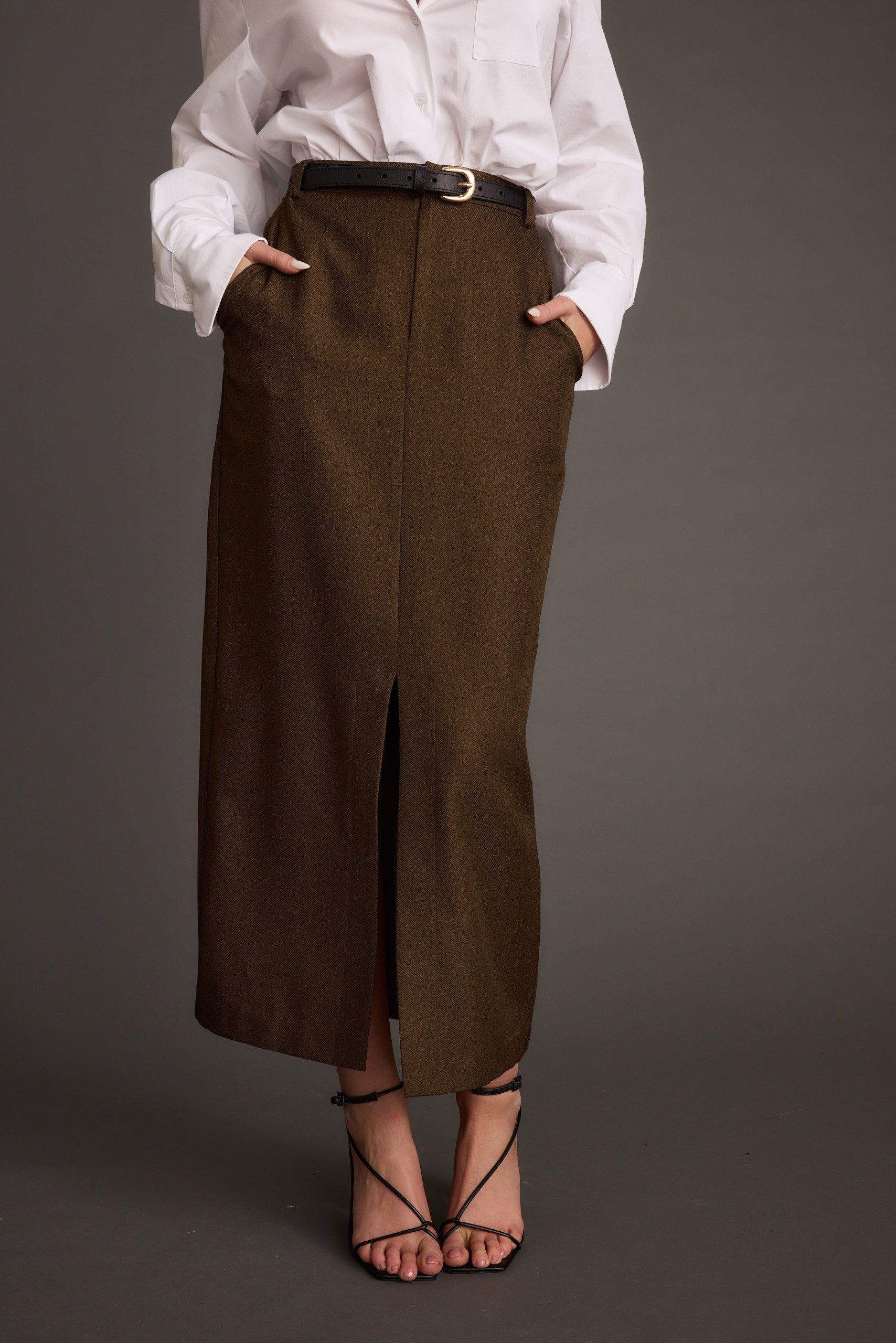 Tory Mocha Twill Midi Skirt