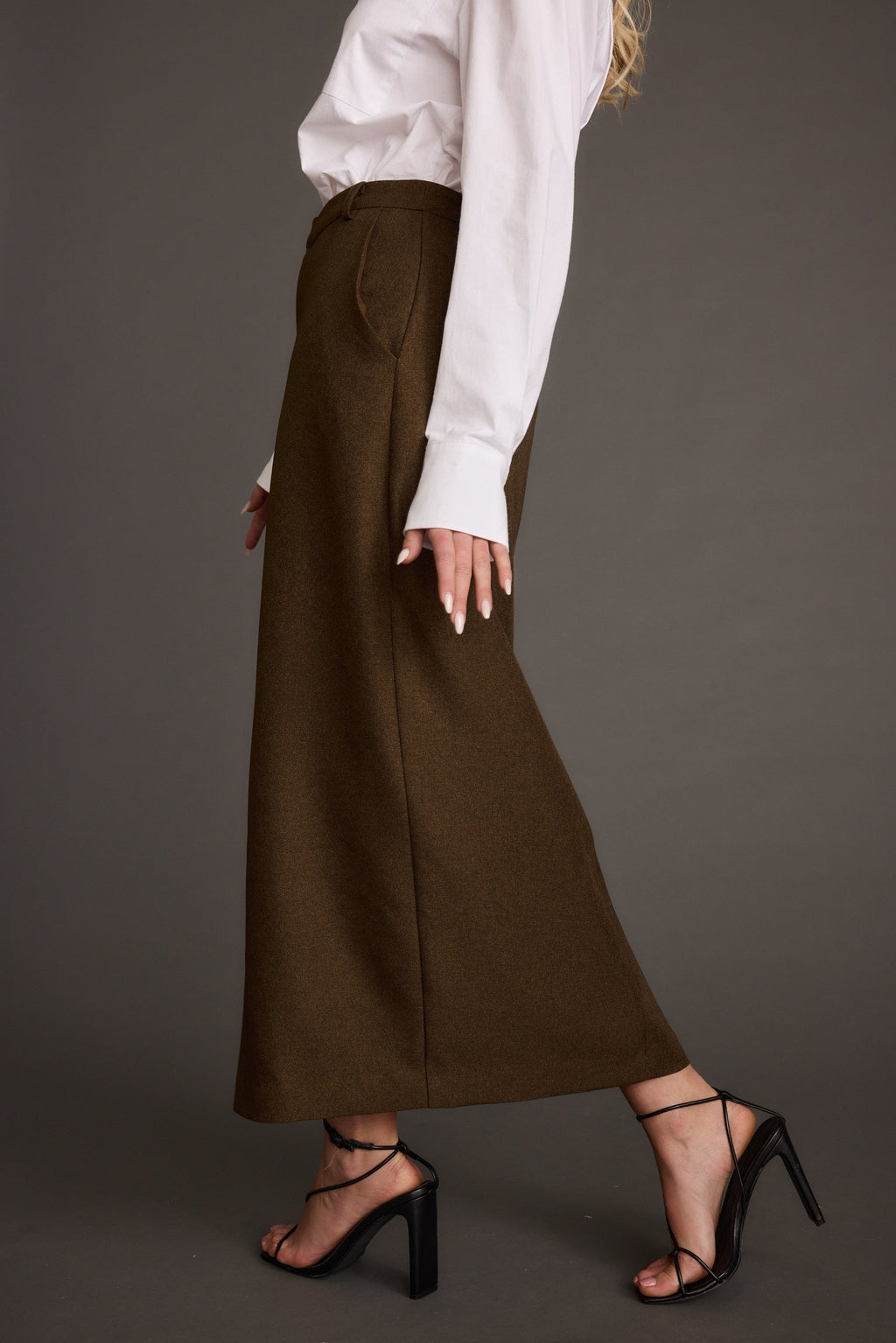 Tory Mocha Twill Midi Skirt
