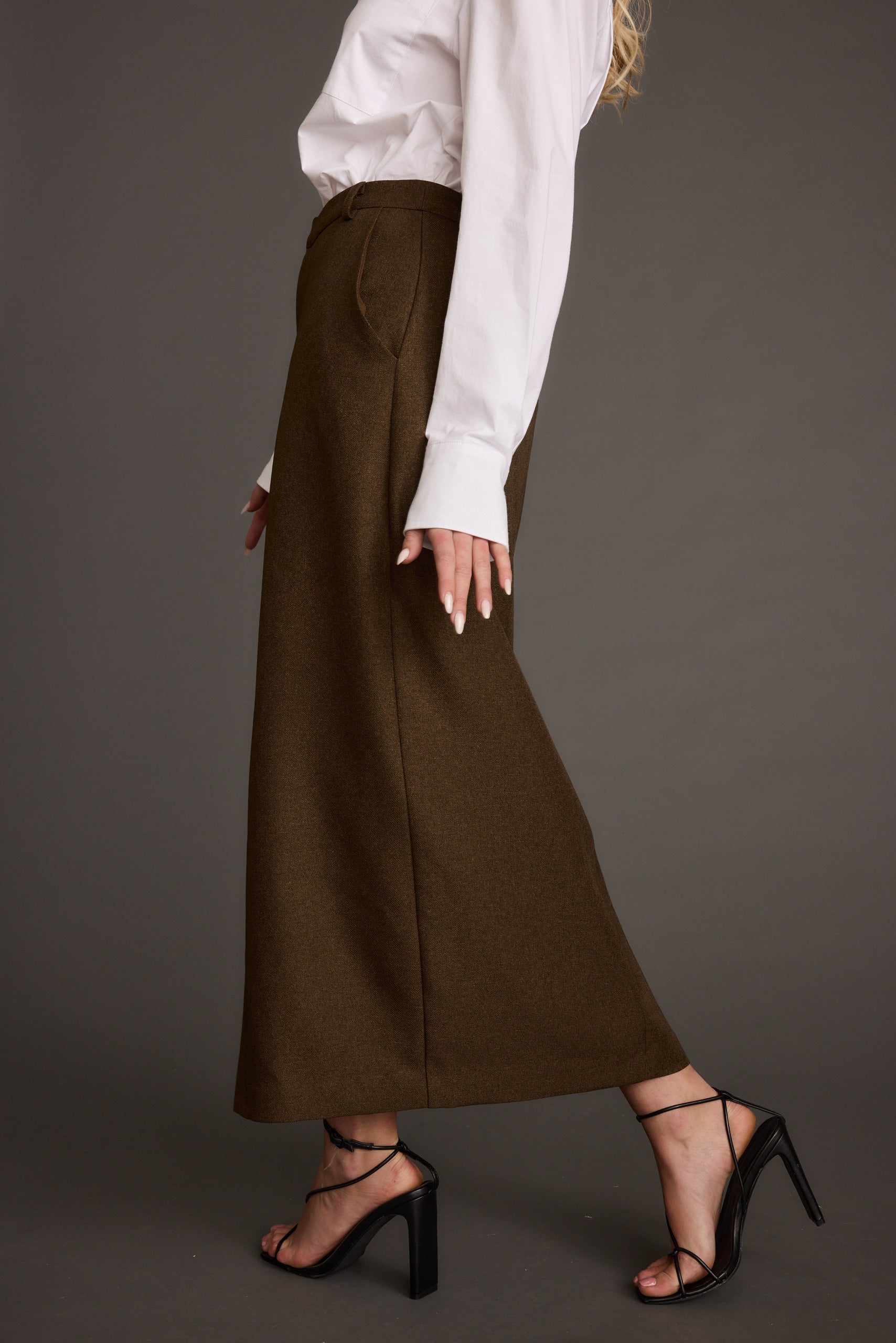 Tory Mocha Twill Midi Skirt